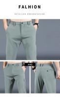 Pantalones Casuales Para Hombre Verano 2024 Estilo Coreano Elásticos Rectos Ajustados Cómodos Trajes Negocios Verde Militar - details 5