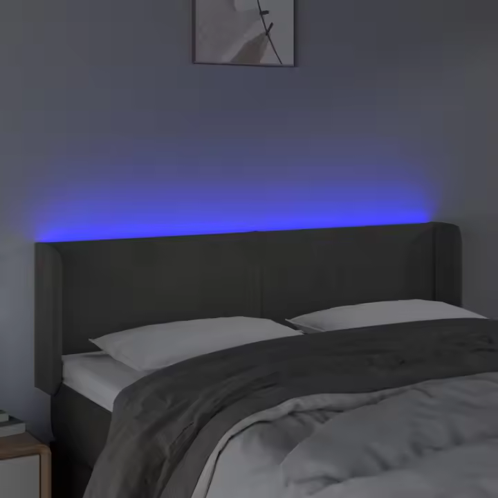 vidaXL Cabecero con LED de terciopelo gris oscuro 147x16x78/88 cm - 1