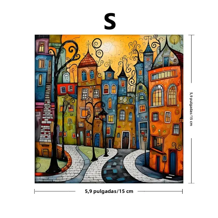 Rompecabezas De Madera En Forma Irregular Con Diseño De Ciudad Cartoon Juego De Construcción Creativo Para Regalo De Navidad Y Fiestas Adecuado Para Amigos - 1