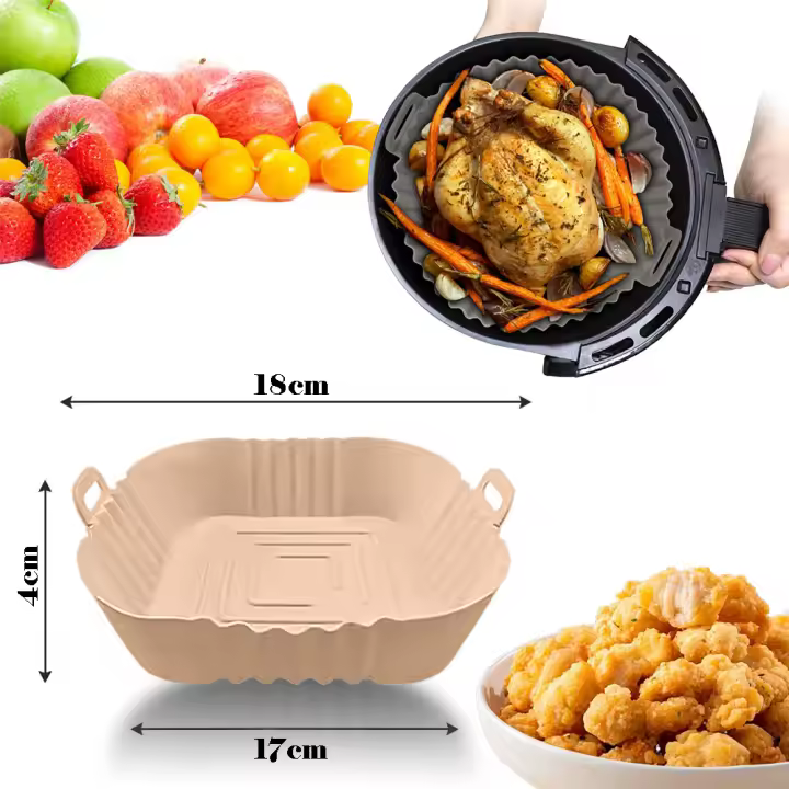 AYA MARKT  PACK de 3 Moldes de Silicona Cuadrada Reutilizable para Freidora de Aire  – Antiadherente, Resistente al Calor, Apto para Horno y Freidora de Aire, Fácil de Limpiar y Lavavajillas - 1