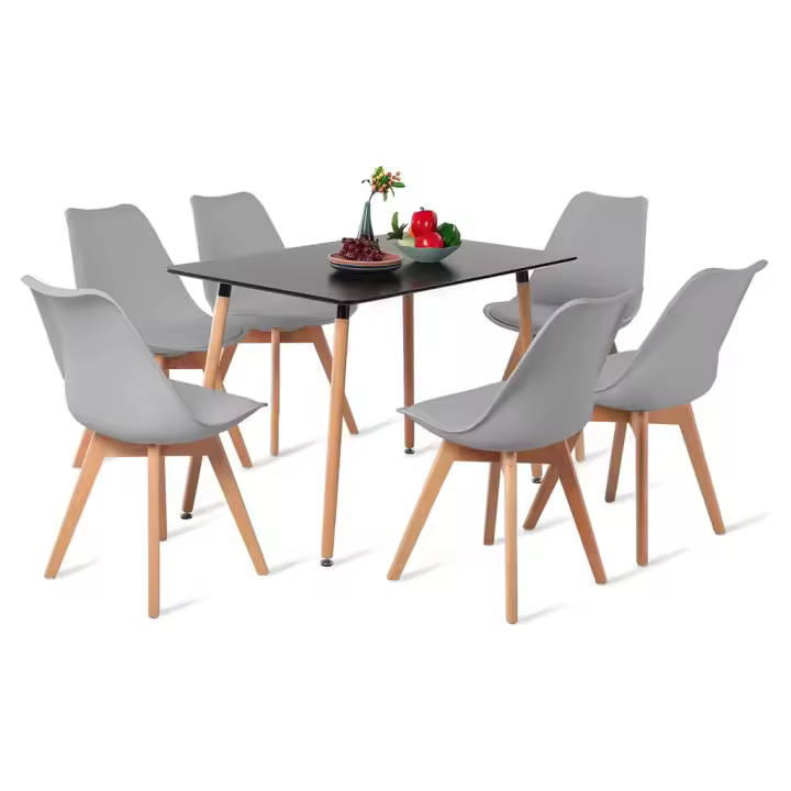 ORION91 Conjunto de 6 Sillas SIRIO Acolchadas Gris y Mesa Rectangular 120 x 80 cm Negro 🖤 - Estilo Nórdico Ideal para Comedor, Salón, Oficina, Terraza - SpazioLuzio - 1