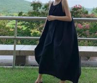 Vestido Largo De Hombros Descubiertos Sin Mangas Para Mujer REALEFT Verano Algodón Y Lino Nuevo Vintage Cuello Redondo Midi - details 11