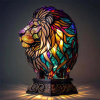 Lámpara De Mesa Serie Animal Vidrio Tatuado Gato Dragón Lobo Caballo Águila Delfín Tortuga Elefante Sirena Luz Nocturna - details 9