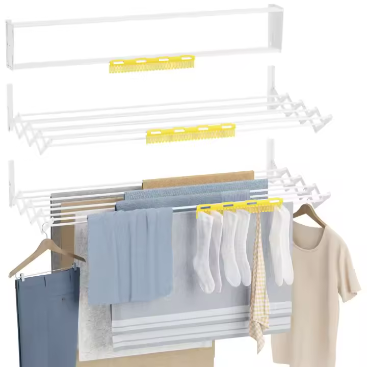 Newlux Tendedero Plegable Pared Wall V100 Blanco (100 x 60 x 19 cm) con capacidad para 10,5 m / 12 kg - 1