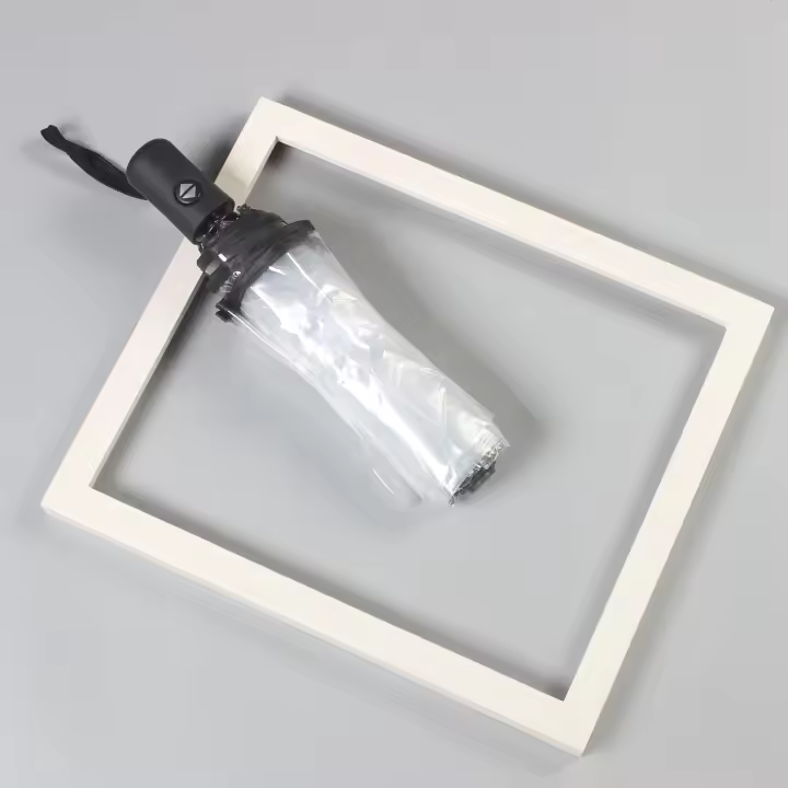 Paraguas plegable a prueba de viento para hombres y mujeres, apertura y cierre automático, compacto y resistente, paraguas plegable transparente, paraguas transparente de tres pliegues totalmente automático - 1