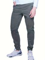 Pantalones Casuales Para Hombre De Tela Tejida En Color Sólido Con Bolsillos Multípleulos Cierre De Cremallera Y Cordón Estilo Safari De Pierna Recta Y Suelta Para Trabajo - details 2