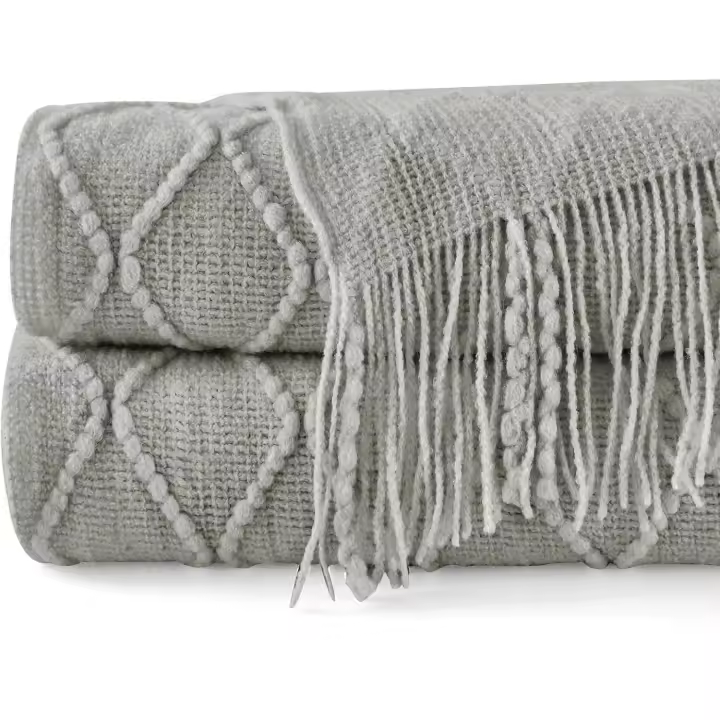 Manta con Borla, 180X127 cm Mantón de Cama,Plaid Cama, Manta con Flecos Suave y Acogedora,Manta de Viaje Ligera, Manta Decorativa para Sofá, Silla, Cama,Manta de Siesta-Gris - 1