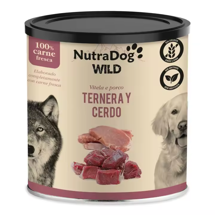 Lata de ternera y cerdo para perros NutraDog WILD 800g 8 LATAS - 1