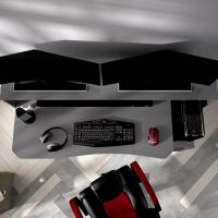 Meimon Escritorio Gaming en Color Grafito con Altura y Profundidad Regulables, Soporte Ajustable para Gestión de Cableado, Cajón Reversible con Interior Textil, Estructura Robusta con Acabado Moderno, Ideal para Setups de Trabajo o Juego - details 1