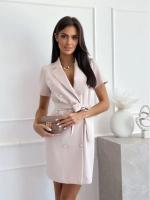 Vestido De Verano Para Mujer 2025 Blanco Con Cinturón Y Cuello Notch Estilo Oficina Elegante Manga Corta Cierre Doble - details 7