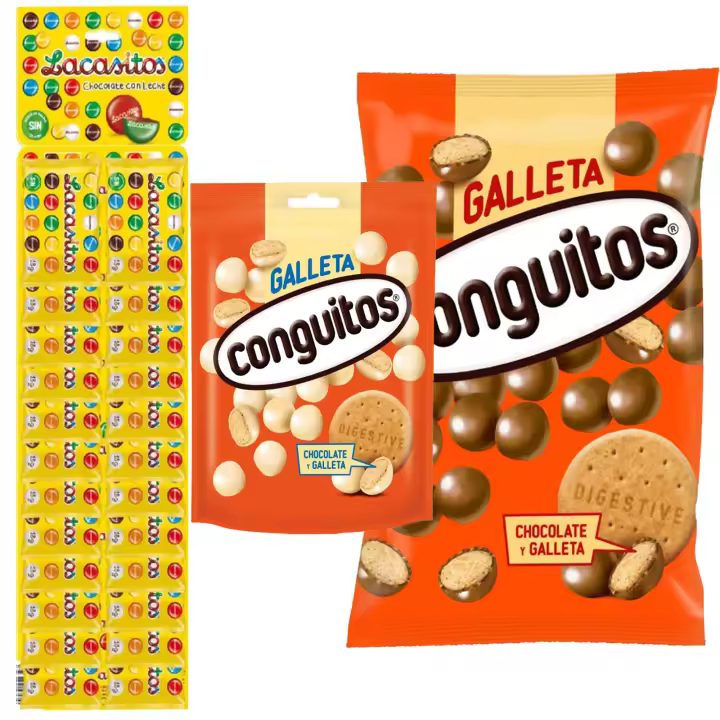 Pack Conguitos galleta leche bolsa 1kg,galleta blanco doyp 120g,Lacasitos24 bolsitas 18g - 1