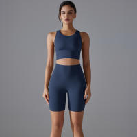 Conjunto De Yoga Deportivo Para Mujer Top Y Shorts De Color Sólido Nylon Transpirable Y Secado Rápido Para Gimnasio Ciclismo Y Correr - details 0