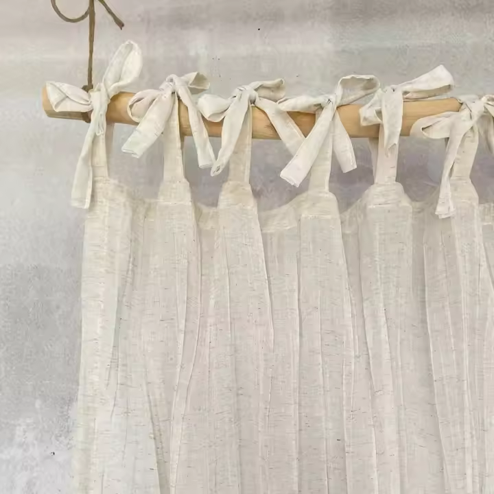Cortina De Ventana Estilo Japonés Sutil Textura De Lino Arrugado Para Dormitorio Y Balcon Translúcida De Voile Monoplaza - 1
