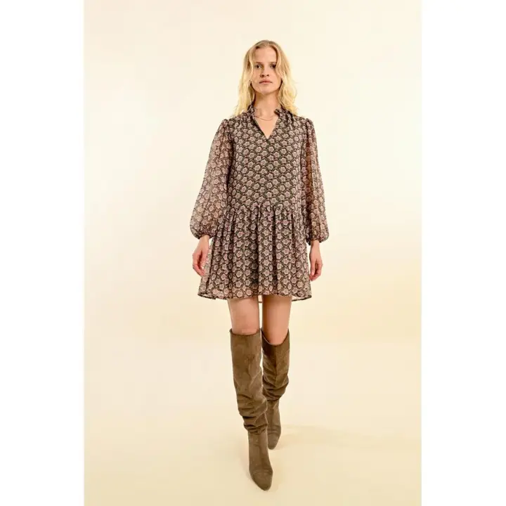 MOLLY BRACKEN T1858CN VESTIDO DE MANGA LARGA CON ESTAMPADO Y VOLANTE - 1