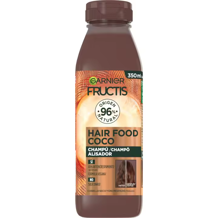 GARNIER Fructis Hair Food Sets Coco Champú, Acondicionador o Mascarilla Alisador para Cabello Seco y Encrespado - 1