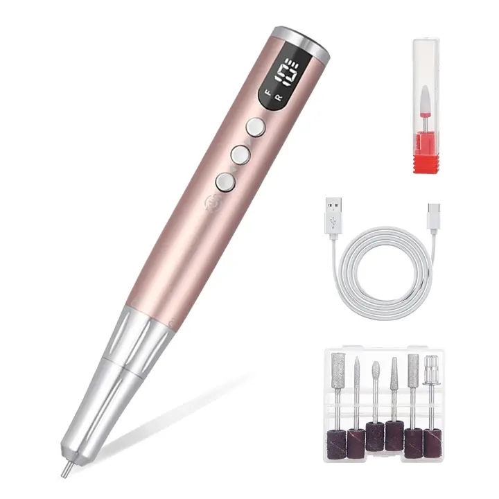 Beauty & Fashion Torno Electrico Inalámbrico Para Uñas - Máquina Pulidora Eléctrica Profesional Con Pantalla HD  - Taladro Recargable de 35000RPM - 6 En 1 - Molino Para Manicura, Arte de Uñas - 1