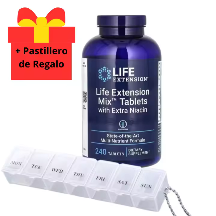 Life Extension Mix Tablets with extra Niacin 240 tablets + Pastillero - Un Complejo Nutricional para un Bienestar Integral - Diseñada para apoyar una salud óptima y promover un envejecimiento saludable - - 1
