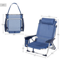 Aktive - Pack 2 sillas de playa tumbonas bajas plegables, reclinables 4 posiciones con cojín, bolsillo lateral y sistema antivuelco, estructura aluminio, 51x45x76 cm - details 3