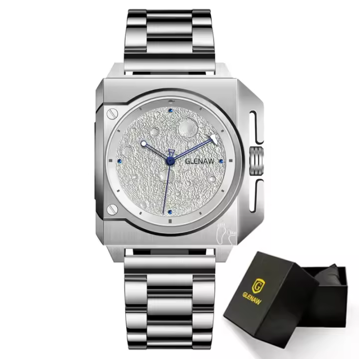 Reloj Mecánico GLENAW Para Hombre Diseño Único Dial De Luna Puntero De Nave Espacial Luminoso Acero Inoxidable 40*41MM Resistente Al Agua Y Shock - 1