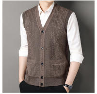 Chaqueta De Punto Para Hombre Otoño Invierno Chaqueta De Cuello V Sin Mangas Botones Estilo Casual Moda Knitted Cardigan - details 7