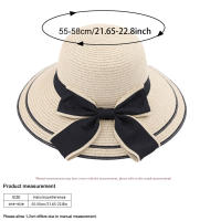 Sombrero De Paja Grande Para Mujer Con Borde Ondulado Y Lazo Protección Solar Plegable Para Vacaciones De Playa Al Aire Libre - details 2