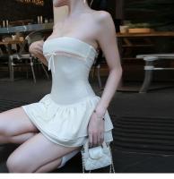 Vestido De Encaje Con Lazo En La Cintura Para Mujer Estilo Sexy Y Club Con Falda De Puffs Abierta En La Cintura Y Sin Mangas De Polyester - details 5
