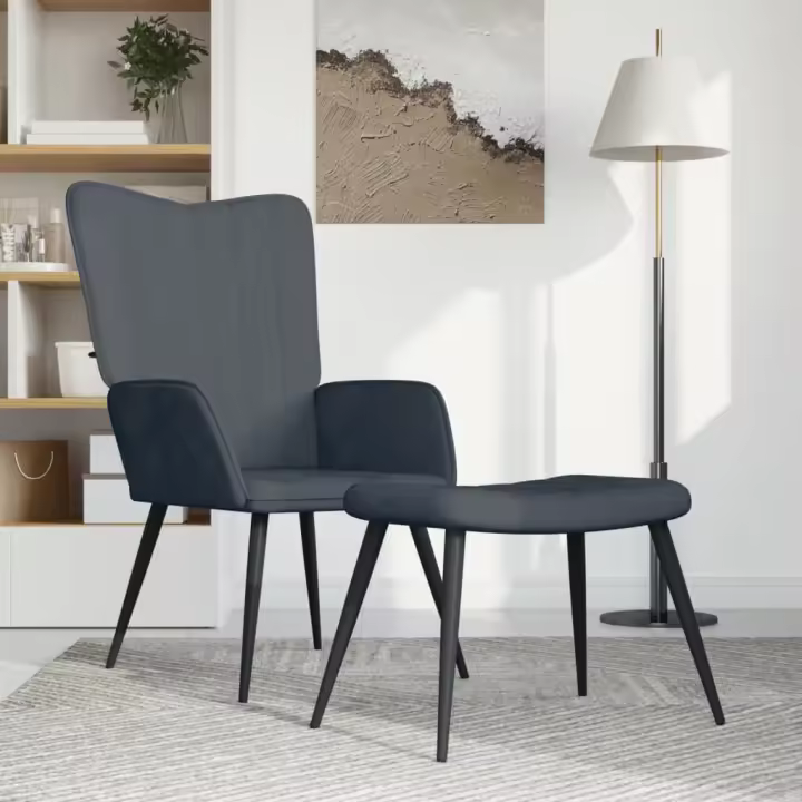 vidaXL Sillón de relax con taburete terciopelo gris oscuro - 1