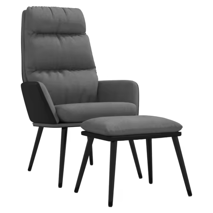 vidaXL Sillón de relax con taburete tela y piel sintética Gris claro, Gris oscuro, Negro Sillon Dormitorio Sillon Comodos Silla Relax Sillón Sofá - 1