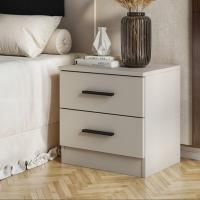 Mesita de 2 cajones beige con tiradores negros. Diseño recto y elegante apropiado para cualquier tipo de decoración ya sea como cajonera auxiliar o como mesita en un dormitorio - details 3