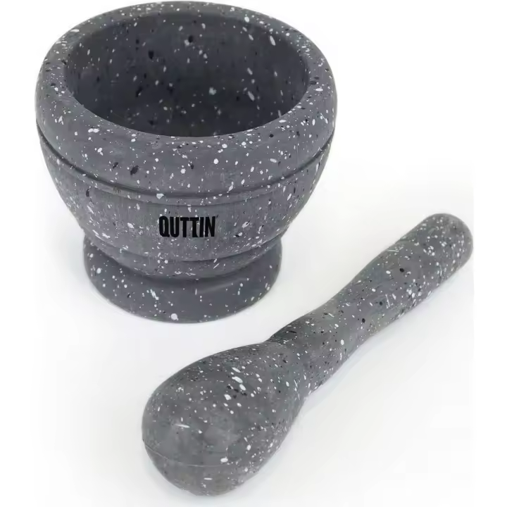MAXHOME-Juego de mortero de resina clásico,Mortero Quttin Negro (11 x 9 cm), guacamole, hierbas, molinillo de especias, cuenco, molinillo de alimentos, barra de mezcla, utensilios de cocina (textura de granito) - 1