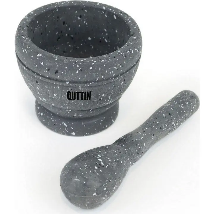 MAXHOME-Juego de mortero de resina clásico,Mortero Quttin Negro (11 x 9 cm), guacamole, hierbas, molinillo de especias, cuenco, molinillo de alimentos, barra de mezcla, utensilios de cocina (textura de granito) - 1