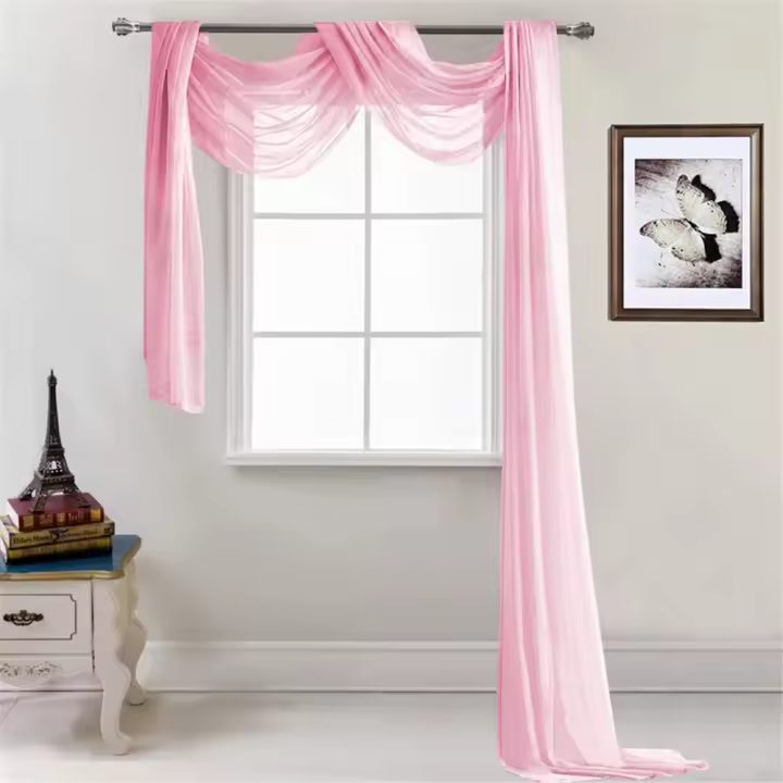 - Cortina cruzada transparente - Decoración hecha a mano - Gasa transparente - Decoración monocolor - Cortina decorativa para dormitorio, salón, boda - 52 x 216 cm Rosa oscuro - 1