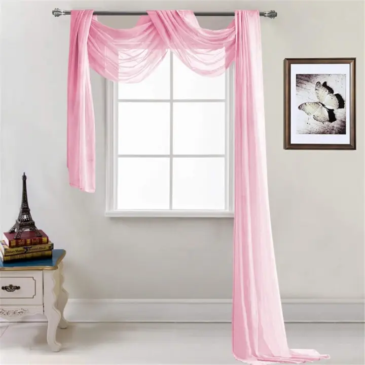 Cortina transparente - Decorada a mano - Gasa transparente - Decoración sencilla - Cortina decorativa para dormitorio, sala de estar, boda - 52 x 216 cm rosa oscuro - 1