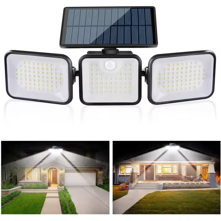 Lámpara solar para exteriores Detector de Movimiento, 3 luces 180 LED Luz solar para Exterior IP65 Iluminación solar para Exterior a prueba de Agua 3 Modos de DOT Proyector solar LED para Jardín [Clase de eficiencia energética A ++] - 1