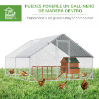 PawHut Gallinero de Exterior Grande Jaula Cercado de Acero Galvanizado con Techo de PE y Cerradura para Conejos Aves de Corral Plata - details 4