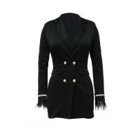 Chaqueta De Mujer Elegante De Verano Con Cuello V Y Mangas Largas Doble Filo Traje Femenino Para Oficina A-Line Midi - details 5