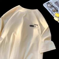 Camiseta Oversized Para Hombre Estilo Coreano Casual Con Estampado Simple Adecuada Para Hombres Y Mujeres Cuidado Facilito Material Algodón Y Poliéster - details 0