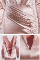 Vestido De Noche Elegante Romagic Con Cuello En V Y Aros En Satén De Manga Larga Estilo Sirena Rosa Para Bodas Y Bailes De Premio Largo Y Lujo - details 14