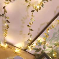 Cadena De Luces LED De 20 LEDs Pequeñas Hojas Doradas 2M Con Pilas Incluidas Para Decoración De Bodas Y Fiestas En Casa Navidad DIY - details 3