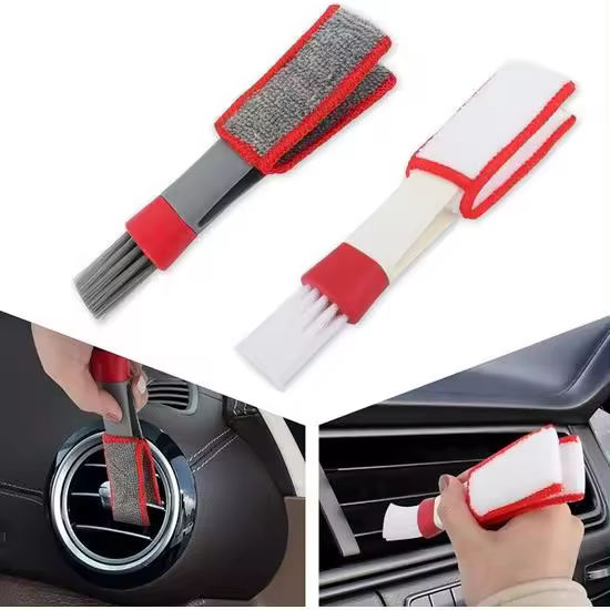 Limpiador de persianas - Paquete de 2-Cepillo para interiores de coche - Cepillo para ventilación- Persianas sin polvo-Herramienta de limpieza ideal - Para rejillas de ventilación del coche -Plumero y cepillo de microfibra con doble cabezal para rejillas - 1