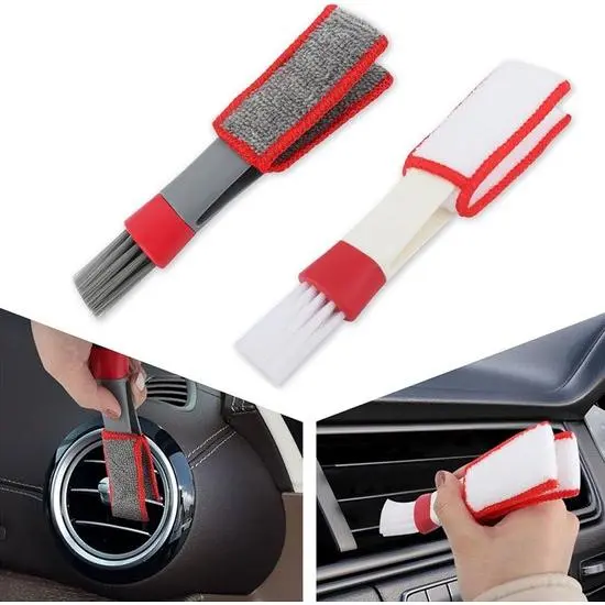 Limpiador de persianas - Paquete de 2-Cepillo para interiores de coche - Cepillo para ventilación- Persianas sin polvo-Herramienta de limpieza ideal - Para rejillas de ventilación del coche -Plumero y cepillo de microfibra con doble cabezal para rejillas - 1