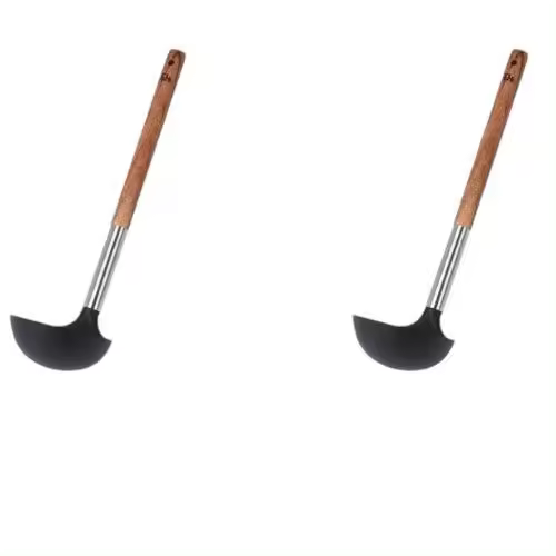 pack 2 Cuchara coladora negra con mango de madera para servir y escurrir, de 35 cm - Utensilio de cocina para filtrar y escurrir alimentos,  - Ideal para cocina y comedor - 1