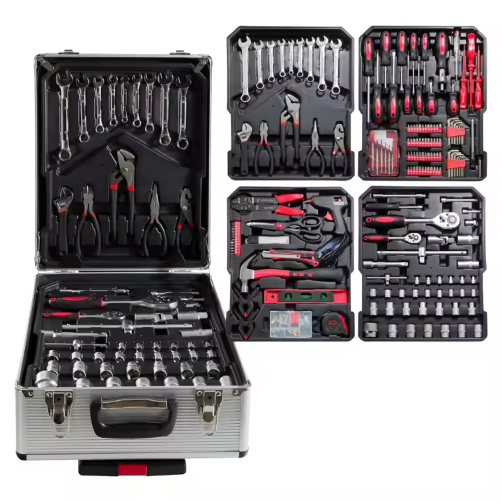 Maletín de Herramientas Profesional 1299 Piezas - Carro con Asa Telescópica y Ruedas, Caja Completa Multinivel para Taller Mecánico y Bricolaje, Organización Superior - Negro (H002 2590 7990 D7) - 1