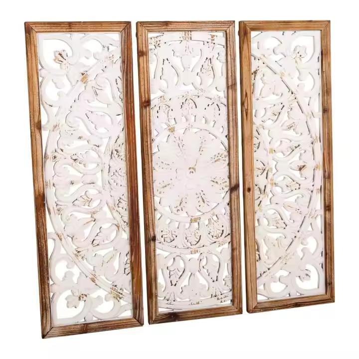 WANDERLUST DECO Mural de Madera Tallada 3 Piezas - Arte de Pared Elegante - 90x2.5x90h Cm - 1