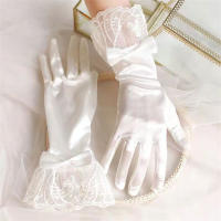Guantes De Boda Elegantes Para Novia Con Lazo Accesorios De Boda Para Damas Guantes De Noche Formales De Encaje Rayón Talla Única - details 25