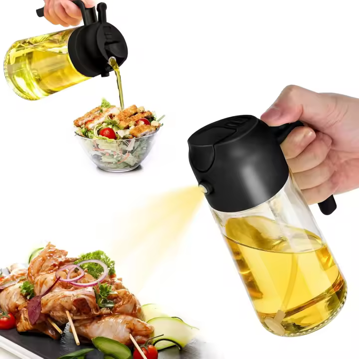 Botella dispensadora de aceite para cocina Dispensador de aceite de oliva Pulverizador para cocinar Ensalada de cocina Barbacoa (Negro) - 1