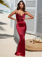 Vestido Bodycon De Satén Sin Mangas Con Cuello En V Y Tirantes Para Fiesta Club Longitud Del Vestido Completo Vestido De Noche Elegante Para Verano Vacaciones - details 1