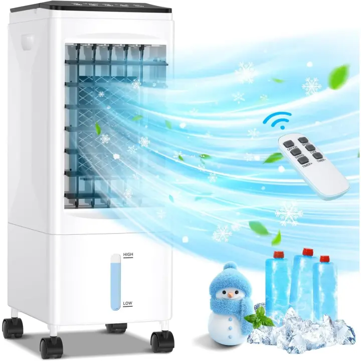 Aire Acondicionado Portátil, Ventilador/Humidificador Móvil 3 en 1, 1-7H Temporizador, Tanque de Agua Grande de 8L, Bajo Consumo, Con Ruedas Control Remoto, 3 Velocidades, Sin Tubo Exterior [Clase de eficiencia energética A++] - 1