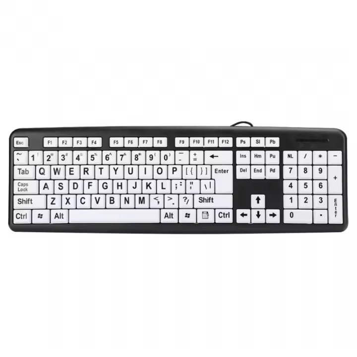 Teclado Para Visión Baja Negro Con Teclas De Impresión Gruesa Y Teclado Conexión USB Cableado Para Ancianos 104 Teclas - 1