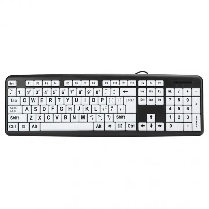 Teclado Para Visión Baja Negro Con Teclas De Impresión Gruesa Y Teclado Conexión USB Cableado Para Ancianos 104 Teclas - 1